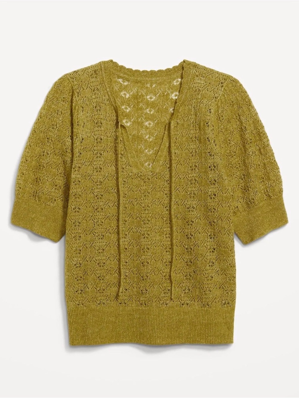 Old Navy Olive Open-Knit V-Neck Short Sleeve Sweater